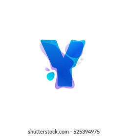 Y letter logo with watercolor splashes. Color overlay style. Vector ecology typeface for labels, headlines, posters, cards etc.