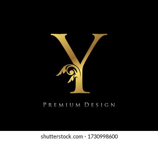 Y Letter Luxury Gold Design . Graceful style. Calligraphic beautiful logo. Vintage drawn emblem for book design, brand name, letter stamp, Restaurant, Boutique, Hotel.  