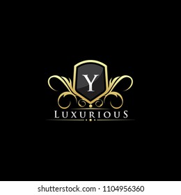 Y Letter Luxury Gold Shield Icon Design Logo