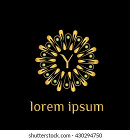 Y letter luxury golden monogram. Hotel logo (sign, symbol, icon, emblem, label). Boutique logo, Restaurant logo. Vector illustration