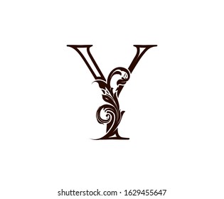 Y Letter Luxury Logo. Brown Y With Classic Leaves Shape design perfect for fashion, Jewelry, Beauty Salon, Cosmetics, Spa, Hotel and Restaurant Logo. 