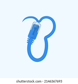 Y letter made blue network cable. Vector ethernet rj45 digital cable design font for technology logo and headlines, digital logo, electrick bussines corporate identity and more
