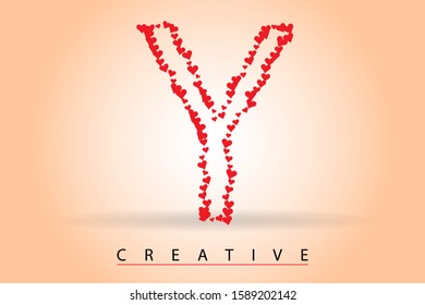 Y letter with many red love hearts borders vector illustration. Styled Valentine letter for Valentine's Day, love message, wedding invitation, icon, logo, label, brochure, greeting card or web page.