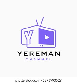 y letter mark channel television tv logo vector icon illustration