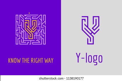 Y letter maze. Creative logo for corporate identity of company: letter Y. The logo symbolizes labyrinth, choice of right path, solutions. Suitable for consulting, financial, construction.