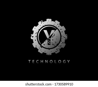 Y Letter Metal Gear Logo Icon  