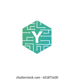 Y Letter, Modern Chip Connection Logo Template Design