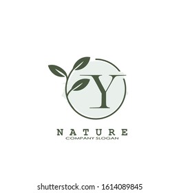 Y Letter Nature Floral Logo. Abstract vector logo design concept naturally floral leaf with circle shape and letter for initial or business identity.