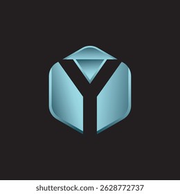 Y letter on a hexagon shape vector logo design.
