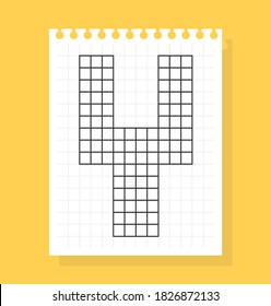 Y letter on notepad sheet of squared paper, made of squares. Vector illustration