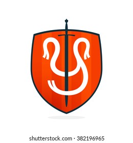 Y letter on the sword and shield. Font style, vector design template elements for your application or corporate identity.