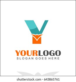 Y letter orange bird design logo in blue color. Branding identity for Finance, Accountancy, Law, Hotel, Tech, Bank