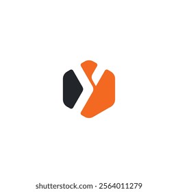 Y letter with orange and gray industries, digital icon, economical logo