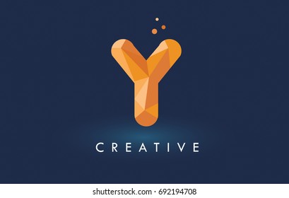 Y Letter With Origami Triangles Logo. Creative Yellow Orange Origami Design Letters.