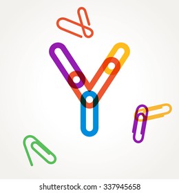 Y letter from paper clip alphabet. Design template elements for your application or corporate identity.