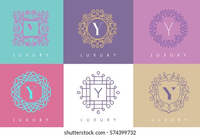 Y Letter Pastel Floral Monogram Lines Logo Design. Elegant Linear Cosmetic Beauty.