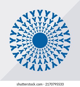 Y letter patterns conceptual mandala vector illustration. Y text textures mandala design. Blue concept simple mandala vector design.