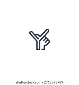 Letra Y apontando a ideia do logotipo da mão.