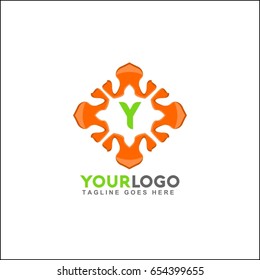 Y letter premium monogram logo. Universal symbol icon vector design. Luxury orange abc leaf logotype.
