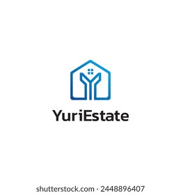 y letter real estate home logo in blue color vector design flat icon.