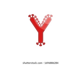 y letter red coronavirus floral font covid vector design element