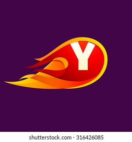 Y letter with red fire flames. Letter vector design template elements for your application or corporate identity.