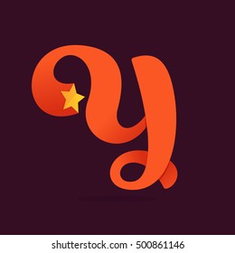 Y letter ribbon logo with golden star. Vector vintage elements for posters, t-shirts and cards.