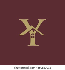 Y letter roof shape flat gold logo