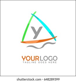 Y Letter and sail boat logo vector.