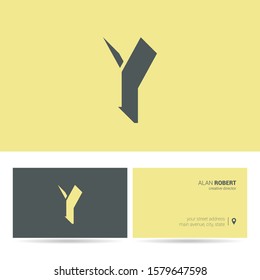 Y letter shadow design logo with Business card template