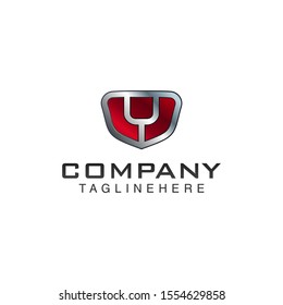 Y Letter shield vector logo template. Black and red color