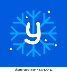 Y letter with snowflake icon on the blue background. Design template elements for your application or corporate identity.