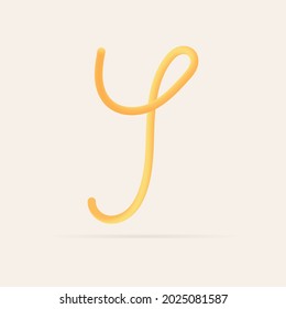 Y letter spaghetti design. Vector hand draw realistic food font. Isolated Italian pasta for tasty poster, restaurant identity, gourmet element and more