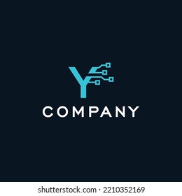 Y Letter tech dot logo design for symbols of technology, internet, systems, Artificial Intelligence and computers