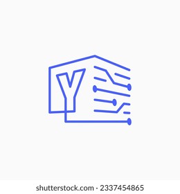 Y Letter Tech Electric Circuit cube block Logo Outline Vector Icon Illustration