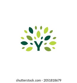 y letter tree leaf nature mark green logo vector icon illustration