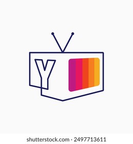 y letter tv television channel logo vector icon illustration	