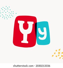 Y letter typewriter-inspired logo with bold slab serif letters in colorful frames. Hand-drawn style font for cool lettering with multiply effects, sale stickers, or blog headlines.