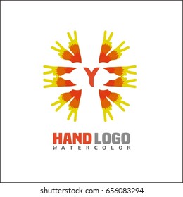 Y letter unity Abstract Vector Sign, Symbol or Logo Template. Hand Shake Concept.