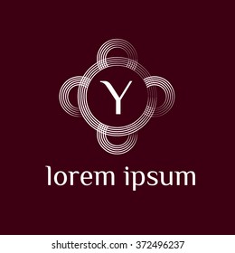 Y letter vector logo with circle calligraphic borders (icon, sign, symbol, monogram)