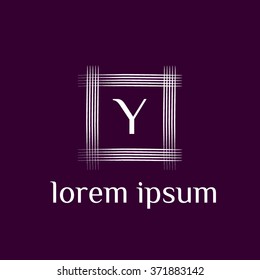 Y letter vector logo with square calligraphic border (icon, sign, symbol, monogram)