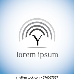 Y letter vector logo template (sign, symbol, emblem, ornament). Frequency circles element 
