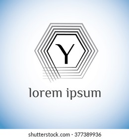 Y letter vector logo template (sign, symbol, emblem, ornament). Hexagram linear vector frame.