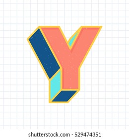 Y letter vintage 3D font, retro bold vector typeface, with pastel color