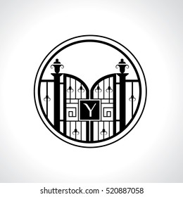 Y letter vintage fence vector logo design template. Vintage Luxury Gate Logo