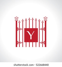 Y letter vintage fence vector logo design template. Vintage Luxury Gate Logo