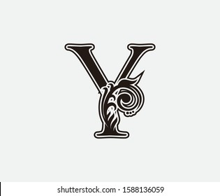 Y Letter Vintage Logo Icon, Initial Y Swirl Design.