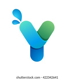 Y letter with water waves and drops. Font style, vector design template elements for your ecology application or corporate identity.