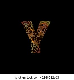 Y letter wavy line. Y letter with motion wave. Alphabet logo with colorful twisted lines. Creative vector illustration with zebra, sea, print and wavy pattern lines.