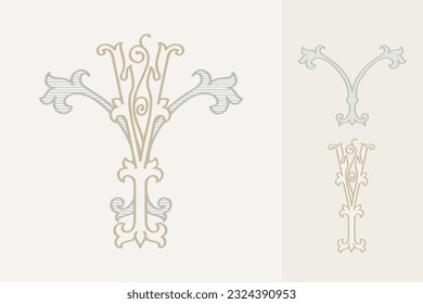 Y letter wedding monogram creator kit. Elegant historical style alphabet for party invitations. This set includes Wide and Narrow capitals for your own emblem. Find full set in my profile.